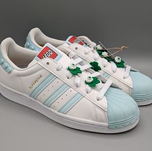 Brand New Adidas Superstar Originals x LEGO Shoes US W 7 Blue Mint GX7206 White